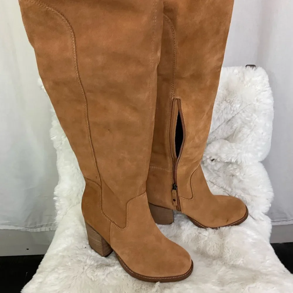 NEW Kelsi Dagger Chestnut Brown Brooklyn Logan Suede Over The Knee Boots 6.5M